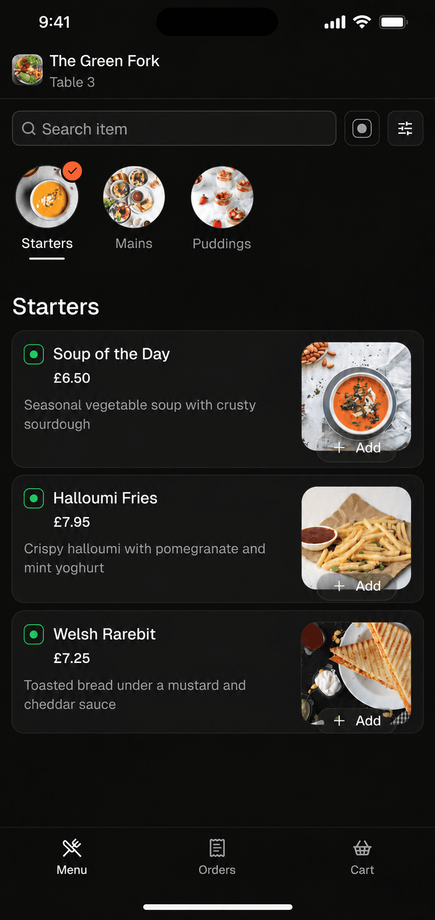 Vegetarian menu on a phone